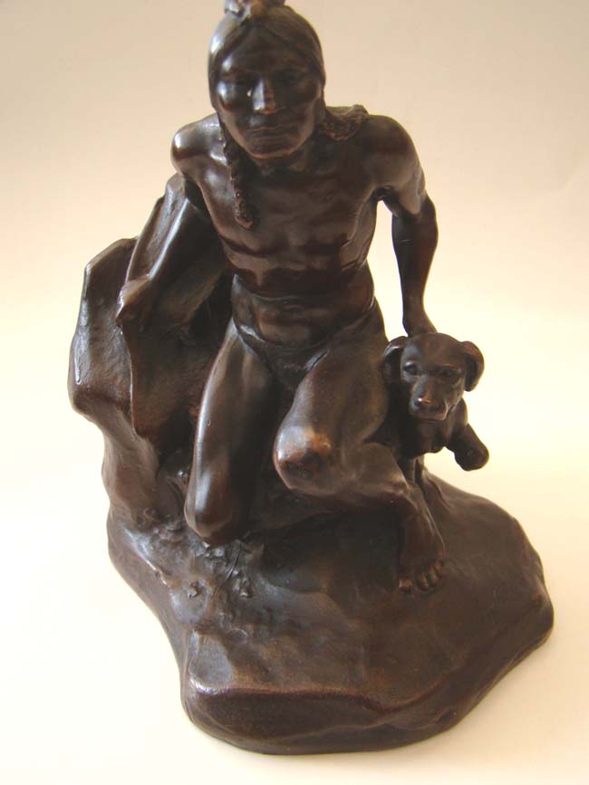 A fine pair of Indian warrior with his dog bookends by Jennings Brother circa 1930 — image 2